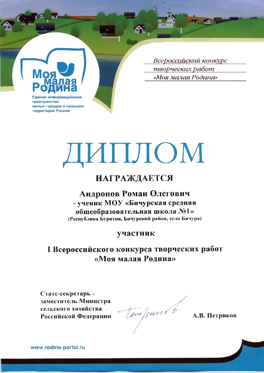 Диплом участника конкурса